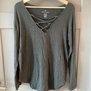 American Eagle Lace Up Front Sweater